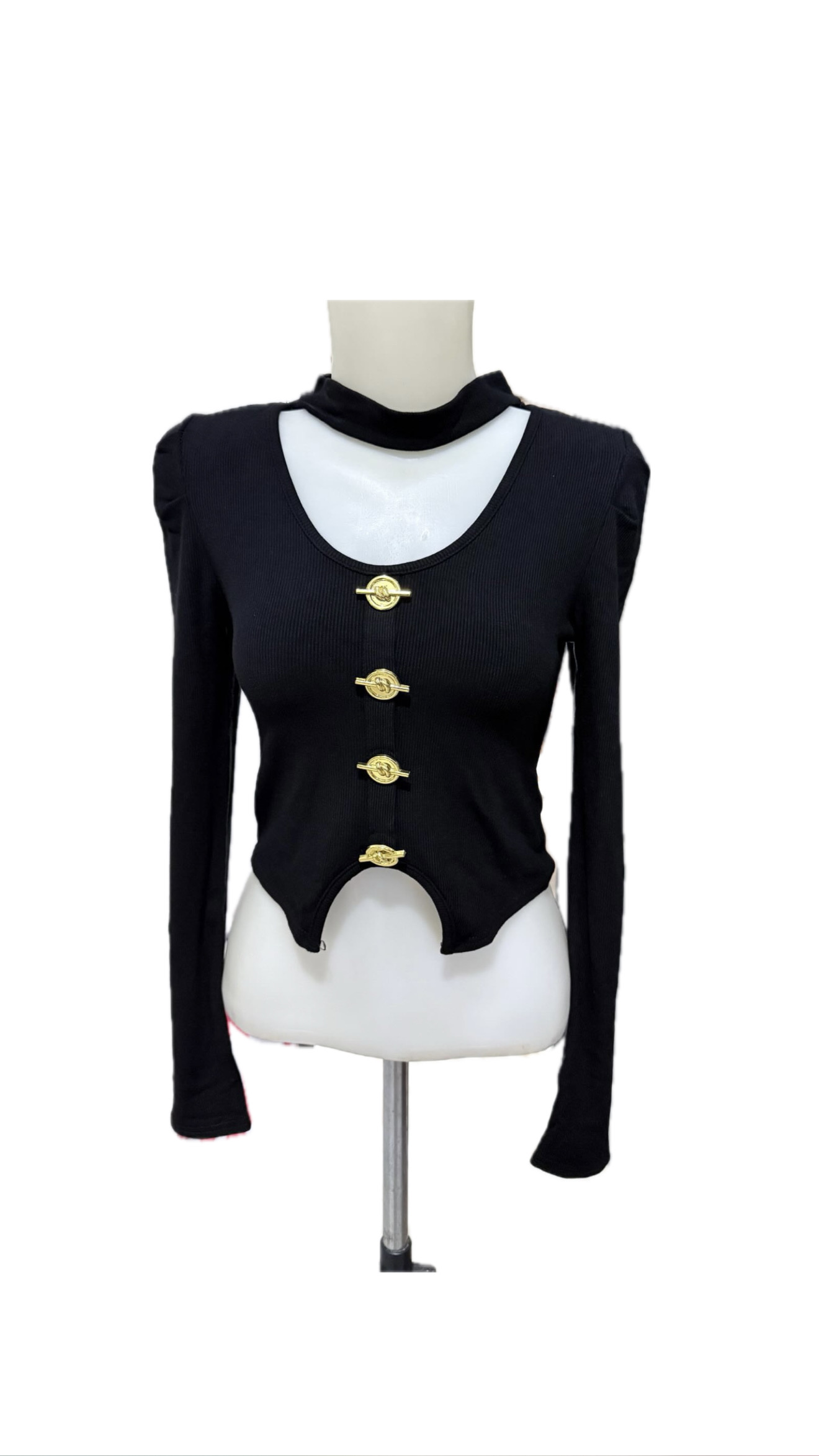 Basic Long Sleeve Crop Top – Black